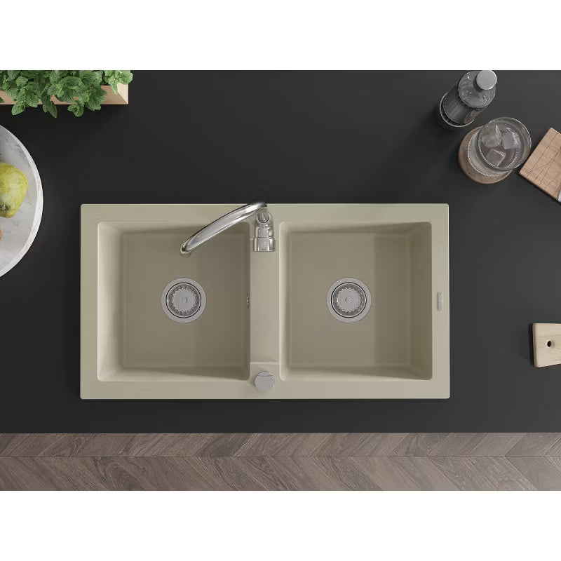Granitvask Mario 2-Kammer 82x43,6 cm Beige med Armatur