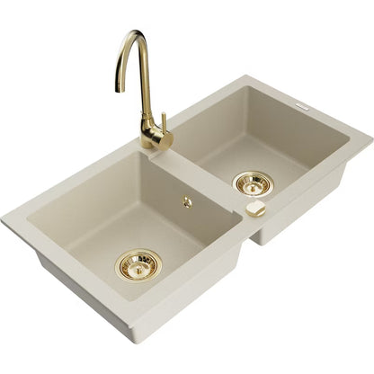 Granitvask Mario 2-Kammer 82x43,6 cm Beige med Armatur