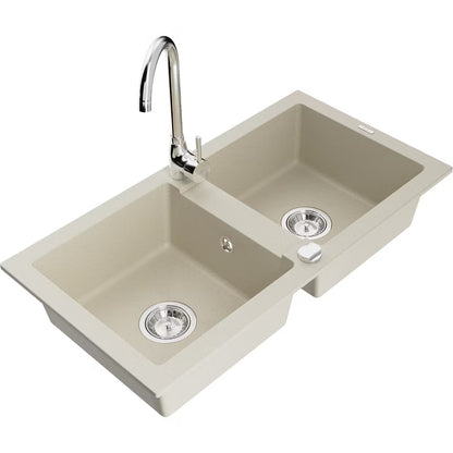 Granitvask Mario 2-Kammer 82x43,6 cm Beige med Armatur