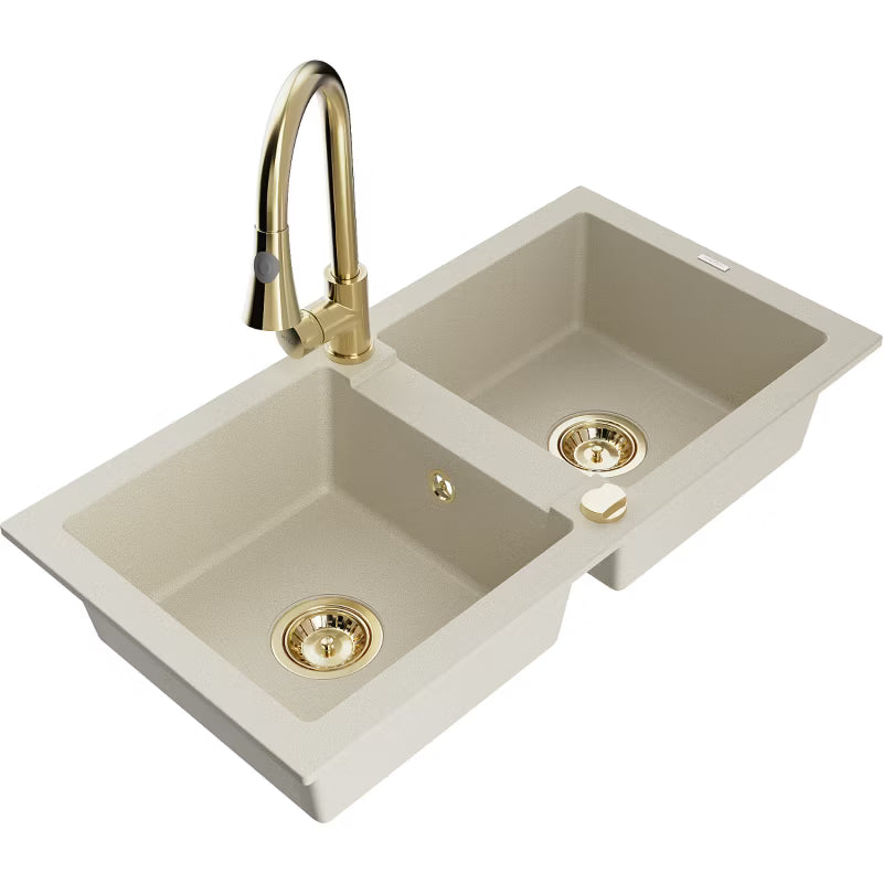 Granitvask Mario 2-Kammer 82x43,6 cm Beige med Armatur
