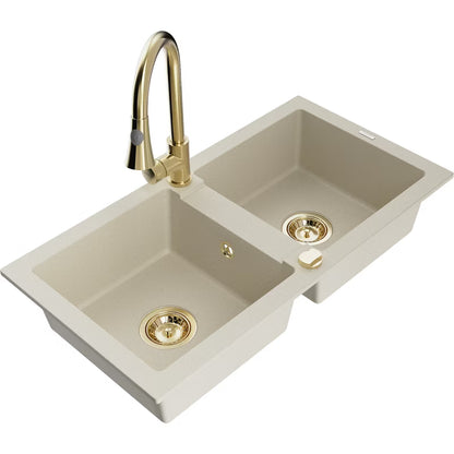 Granitvask Mario 2-Kammer 82x43,6 cm Beige med Armatur