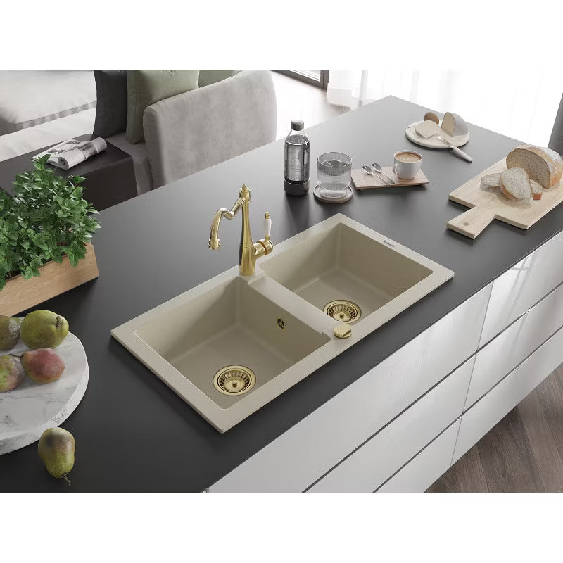 Granitvask Mario 2-Kammer 82x43,6 cm Beige med Armatur