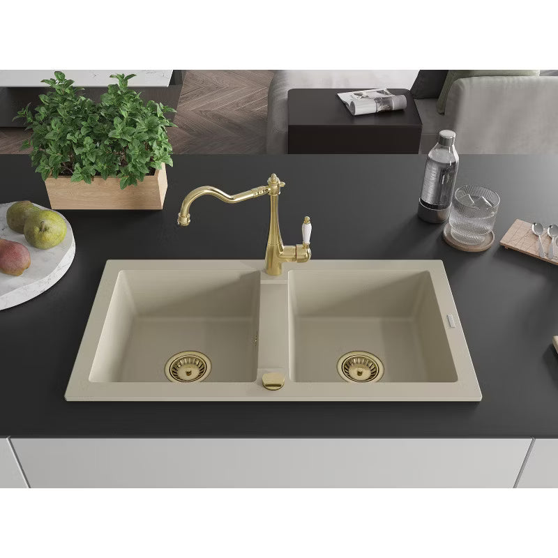Granitvask Mario 2-Kammer 82x43,6 cm Beige med Armatur