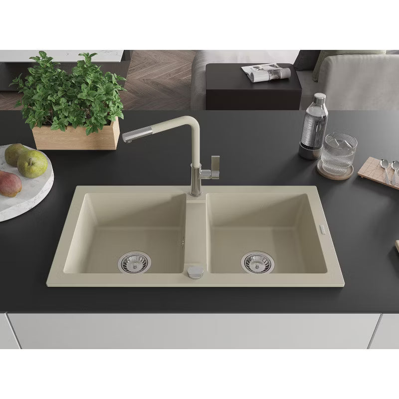 Granitvask Mario 2-Kammer 82x43,6 cm Beige med Armatur