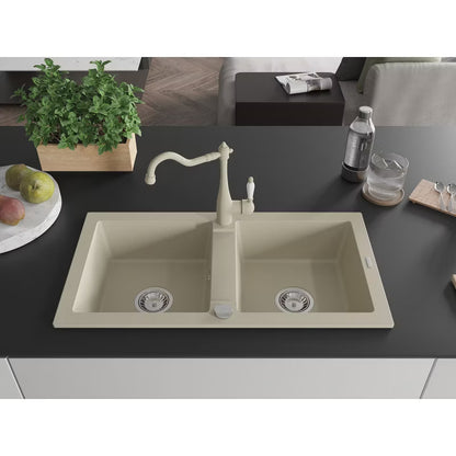 Granitvask Mario 2-Kammer 82x43,6 cm Beige med Armatur