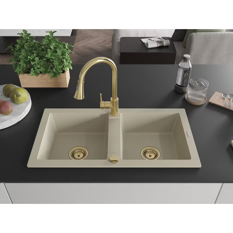 Granitvask Mario 2-Kammer 82x43,6 cm Beige med Armatur