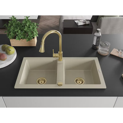 Granitvask Mario 2-Kammer 82x43,6 cm Beige med Armatur