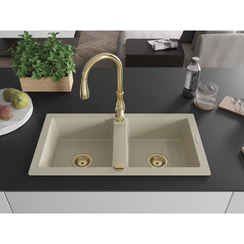 Granitvask Mario 2-Kammer 82x43,6 cm Beige med Savita Armatur
