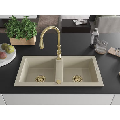 Granitvask Mario 2-Kammer 82x43,6 cm Beige med Savita Armatur