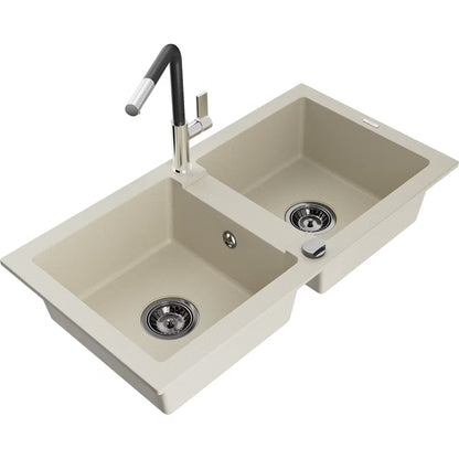 Granitvask Mario 2-Kammer 82x43,6 cm Beige med Flora Armatur