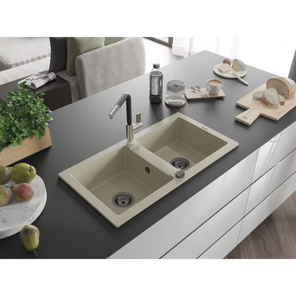 Granitvask Mario 2-Kammer 82x43,6 cm Beige med Flora Armatur