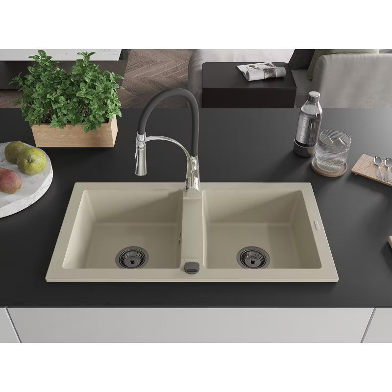 Granitvask Mario 2-Kammer 82x43,6 cm Beige med Armatur