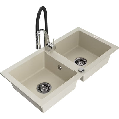 Granitvask Mario 2-Kammer 82x43,6 cm Beige med Armatur