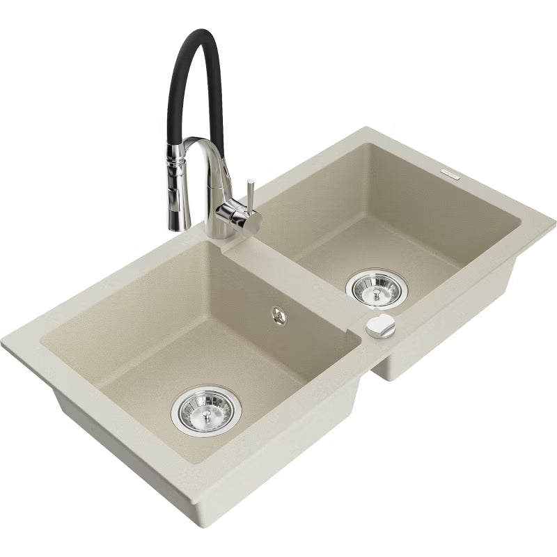 Granitvask Mario 2-Kammer 82x43,6 cm Beige med Aster Armatur