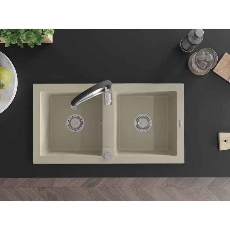 Granitvask Mario 2-Kammer 82x43,6 cm Beige med Aster Armatur