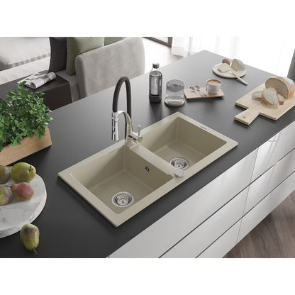 Granitvask Mario 2-Kammer 82x43,6 cm Beige med Aster Armatur