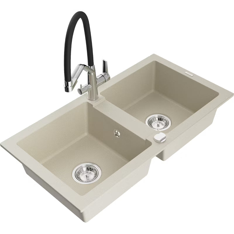 Granitvask Mario 2-Kammer 82x43,6 cm Beige med Duo Armatur
