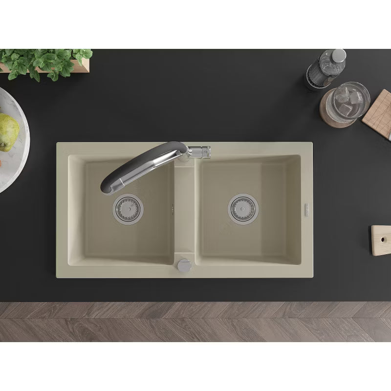 Granitvask Mario 2-Kammer 82x43,6 cm Beige med Duo Armatur