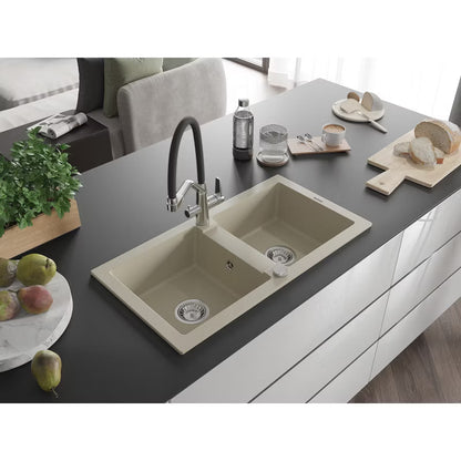 Granitvask Mario 2-Kammer 82x43,6 cm Beige med Duo Armatur