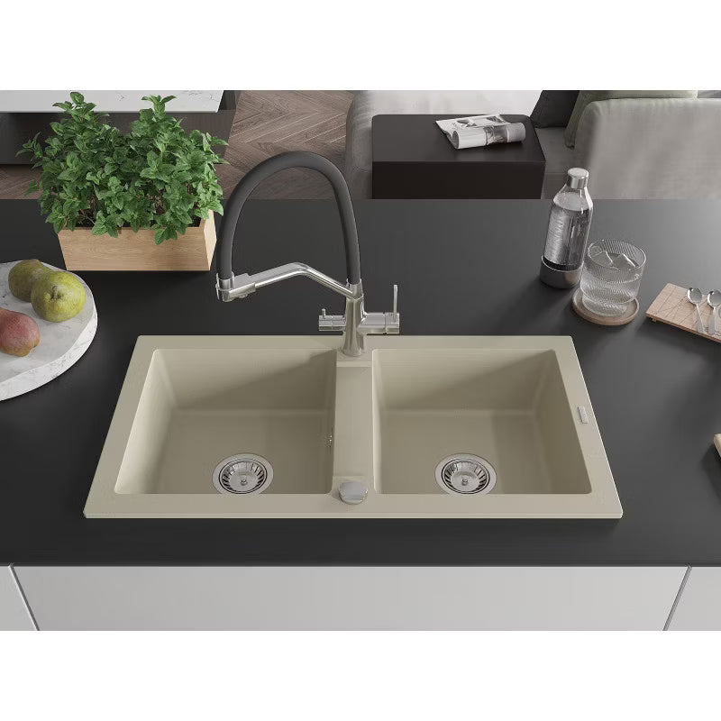 Granitvask Mario 2-Kammer 82x43,6 cm Beige med Duo Armatur
