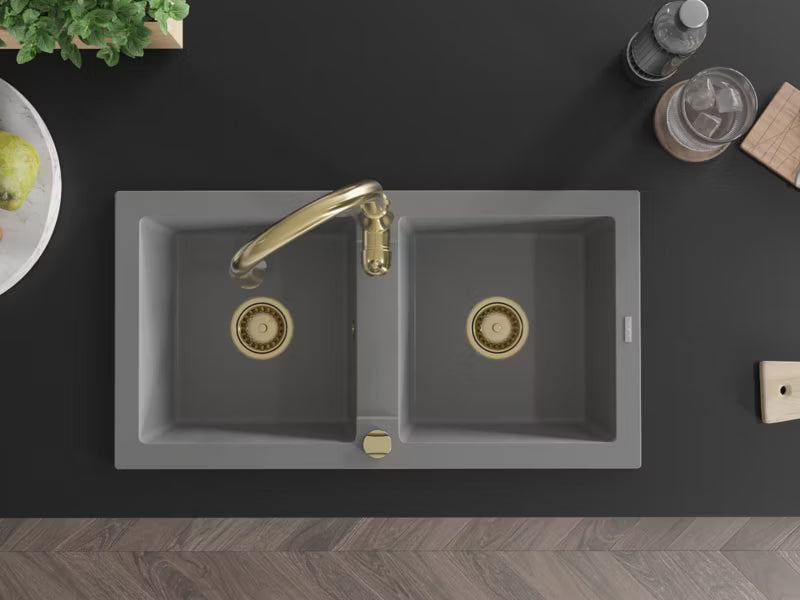 Granitvask Mario 2-Kammer 82x43,6 cm Grå med Armatur