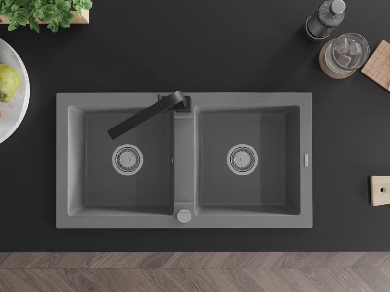Granitvask Mario 2-Kammer 82x43,6 cm Grå med Vandhane