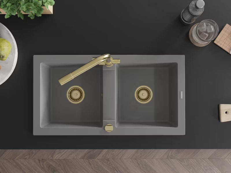 Granitvask Mario 2-Kammer 82x43,6 cm Grå med Armatur