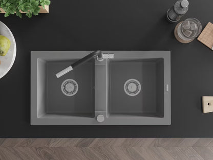 Granitvask Mario 2-Kammer 82x43,6 cm Grå med Armatur