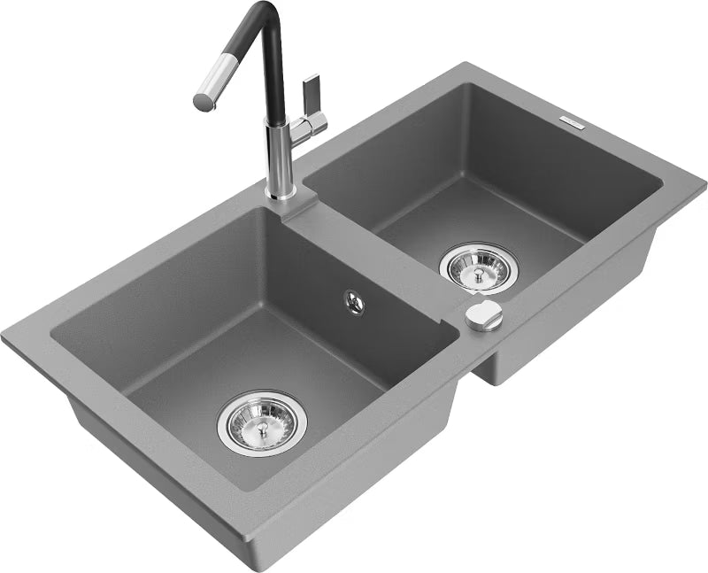 Granitvask Mario 2-Kammer 82x43,6 cm Grå med Armatur