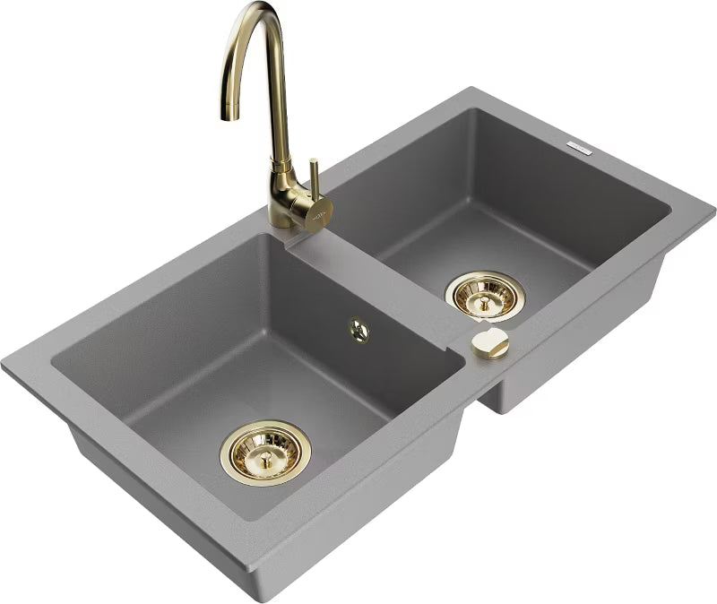 Granitvask Mario 2-Kammer 82x43,6 cm Grå med Armatur