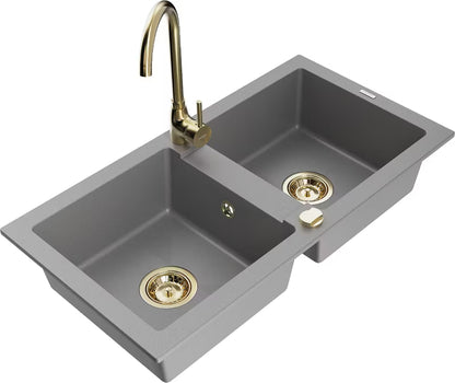 Granitvask Mario 2-Kammer 82x43,6 cm Grå med Armatur