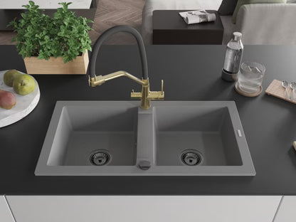 Granitvask Mario 2-Kammer 82x43,6 cm Grå med Armatur