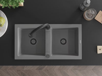 Granitvask Mario 2-Kammer 82x43,6 cm Grå med Armatur