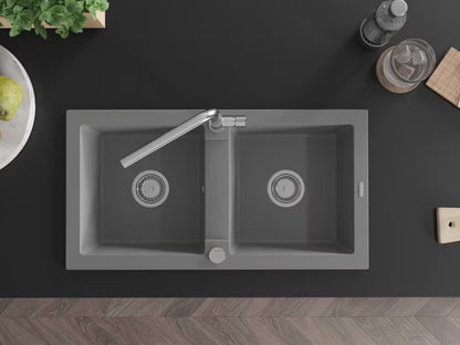 Granitvask Mario 2-Kammer 82x43,6 cm Grå med Armatur