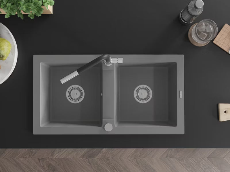 Granitvask Mario 2-Kammer 82x43,6 cm Grå med Armatur