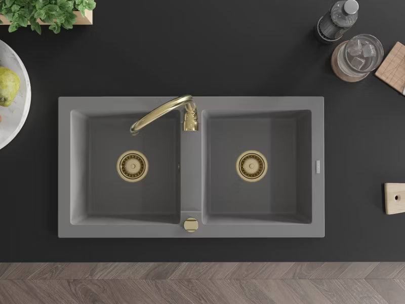Granitvask Mario 2-Kammer 82x43,6 cm Grå med Armatur