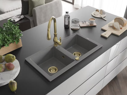 Granitvask Mario 2-Kammer 82x43,6 cm Grå med Armatur