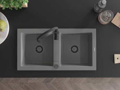 Granitvask Mario 2-Kammer 82x43,6 cm Grå med Armatur