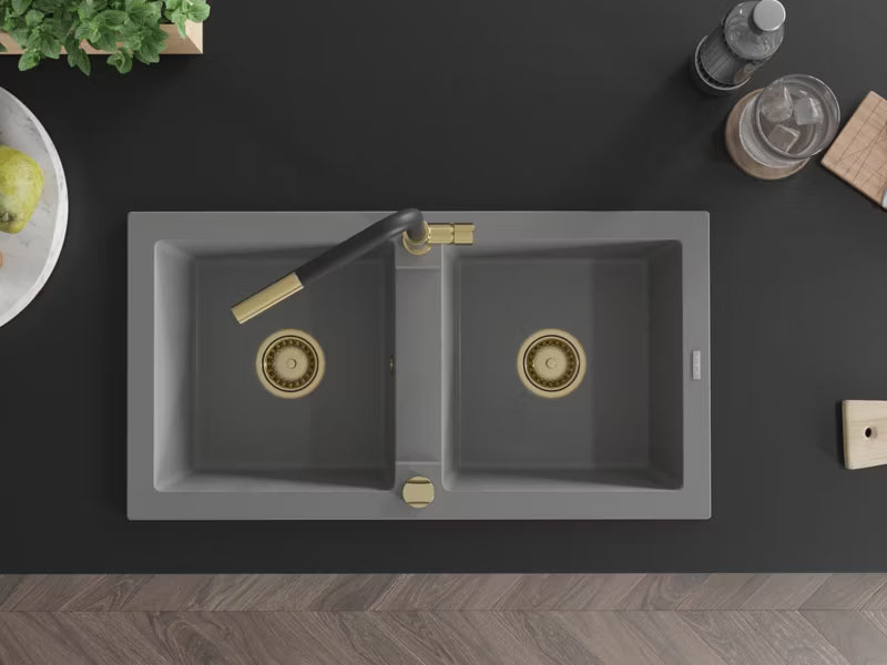 Granitvask Mario 2-Kammer 82x43,6 cm Grå med Armatur