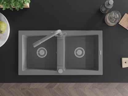Granitvask Mario 2-Kammer 82x43,6 cm Grå med Armatur