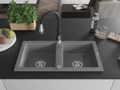 Granitvask Mario 2-Kammer 82x43,6 cm Grå med Armatur