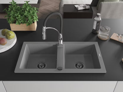 Granitvask Mario 2-Kammer 82x43,6 cm Grå med Armatur