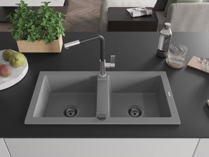Granitvask Mario 2-Kammer 82x43,6 cm Grå med Armatur
