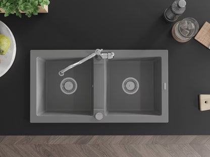 Granitvask Mario 2-Kammer 82x43,6 cm Grå med Armatur