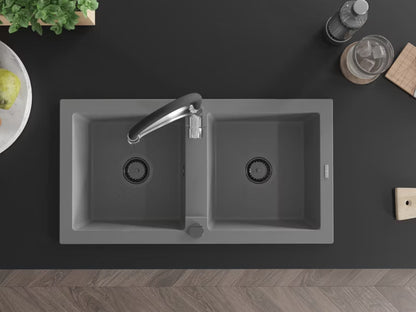 Granitvask Mario 2-Kammer 82x43,6 cm Grå med Armatur