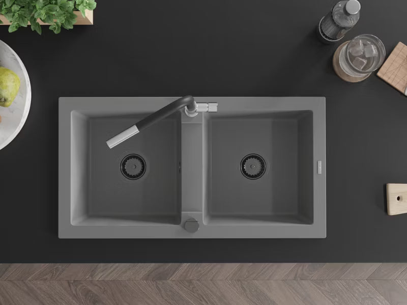 Granitvask Mario 2-Kammer 82x43,6 cm Grå med Armatur