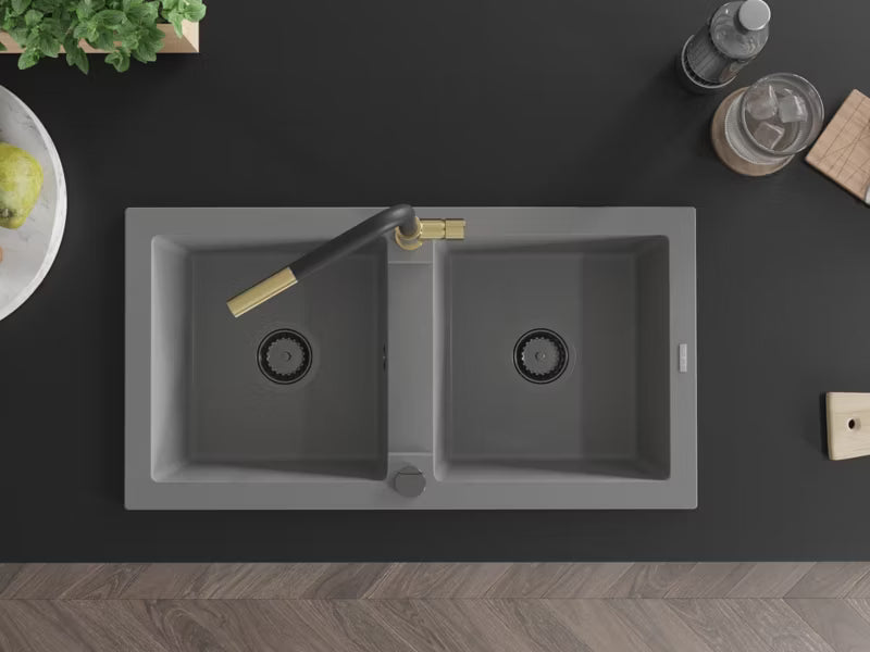 Granitvask Mario 2-Kammer 82x43,6 cm Grå med Armatur