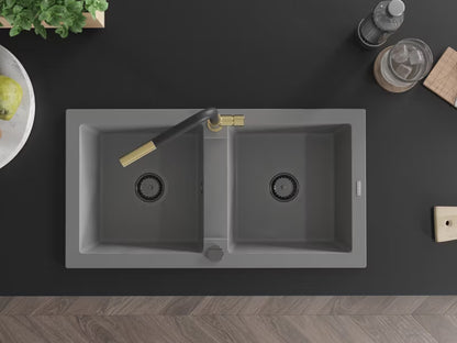 Granitvask Mario 2-Kammer 82x43,6 cm Grå med Armatur
