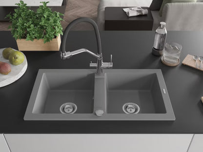 Granitvask Mario 2-Kammer 82x43,6 cm Grå med Armatur
