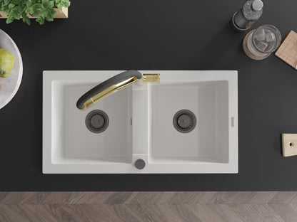 Granitvask Mario 2-Kammer 82x43,6 cm Hvid med Armatur